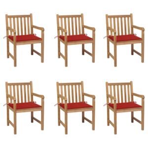 VidaXL Vrtne stolice s crvenim jastucima 6 kom od masivne tikovine