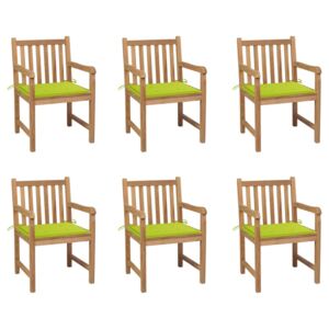 VidaXL Vrtne stolice s jarko zelenim jastucima 6 kom masivna tikovina