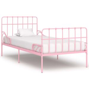 VidaXL Okvir za krevet s podnicama ružičasti metalni 90 x 200 cm