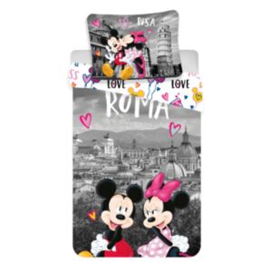 Povlečení Ourbaby Mickey and Minnie siva šaren 200x140 + 90x70 cm