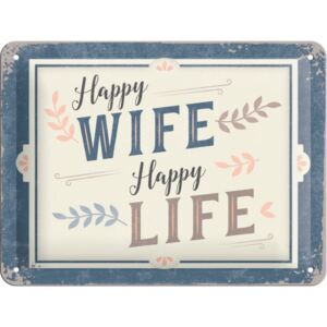 Buvu Metalna tabla: Happy Wife Happy Life - 15x20 cm