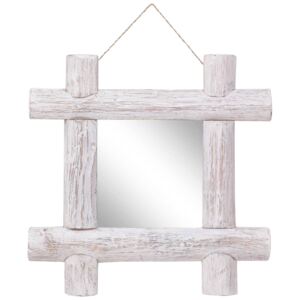 VidaXL Ogledalo od cjepanica bijelo 50 x 50 cm masivno obnovljeno drvo