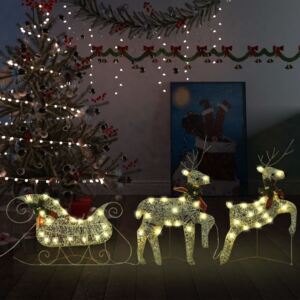 VidaXL Ukrasni božićni sobovi i sanjke 60 LED žarulja vanjski zlatni
