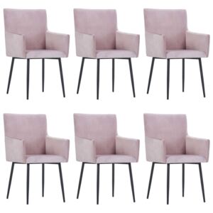 VidaXL Blagovaonske stolice s naslonima za ruke 6 kom roze baršunaste