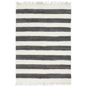 VidaXL Ručno tkani tepih Chindi od pamuka 80 x 160 cm antracit-bijeli