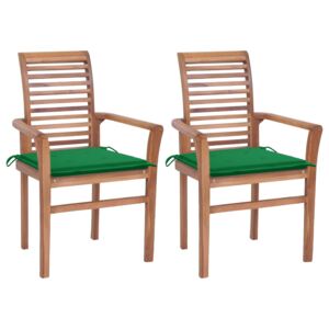 VidaXL Blagovaonske stolice sa zelenim jastucima 2 kom od tikovine