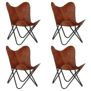 VidaXL Leptir-stolice od prave kože 4 kom smeđe dječja veličina