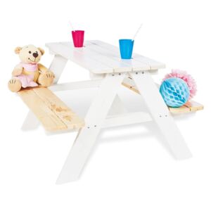 Pinolino dječji stol za piknik s klupama Nicki für 4 drveni bijeli