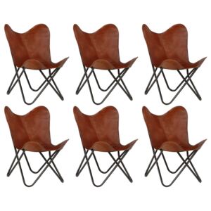VidaXL Leptir-stolice od prave kože 6 kom smeđe dječja veličina