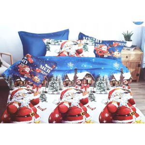 4 dijelni Set Posteljine "Plavi djed Božićnjak" - 200 x 220 cm