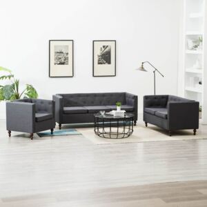VidaXL 3-dijelni set sofa Chesterfield s presvlakom od tkanine tamnosivi
