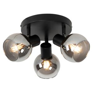 Stropna svjetiljka crna 35 cm s dimnim staklom 3-svjetla - Vidro