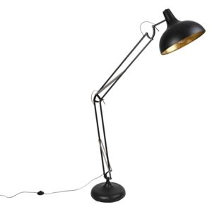 Industrijska podna svjetiljka crna sa zlatom podesiva - Hobi