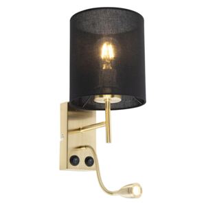 Art Deco zidna svjetiljka zlatna s pamučno crnom sjenilom - Stacca