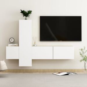 VidaXL 3-dijelni set TV ormarića bijeli i boja hrasta sonome iverica