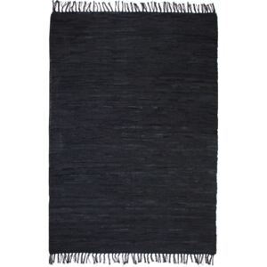 VidaXL Ručno tkani tepih Chindi od kože 80 x 160 cm crni