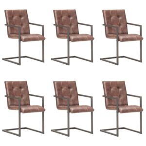 VidaXL Konzolne blagovaonske stolice od prave kože 6 kom grube smeđe