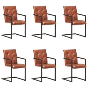 VidaXL Konzolne blagovaonske stolice od prave kože 6 kom smeđe