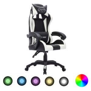 VidaXL Igraća stolica s RGB LED svjetlima bijelo-crna od umjetne kože