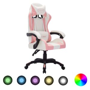 VidaXL Igraća stolica s RGB LED svjetlima roza i crna od umjetne kože