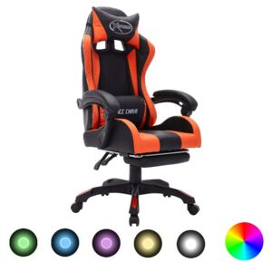VidaXL Igraća stolica s RGB LED svjetlima narančasto-crna umjetna koža