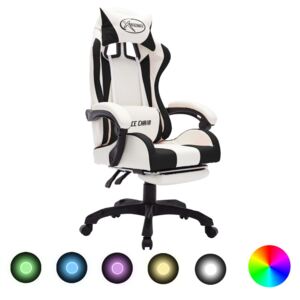 VidaXL Igraća stolica s RGB LED svjetlima crno-bijela od umjetne kože
