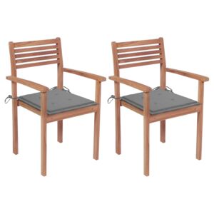 VidaXL Vrtne stolice sa sivim jastucima 2 kom od masivne tikovine