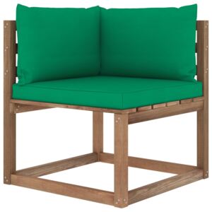 VidaXL Vrtna kutna sofa od paleta sa zelenim jastucima