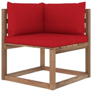 VidaXL Vrtna kutna sofa od paleta s crvenim jastucima