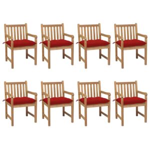 VidaXL Vrtne stolice s crvenim jastucima 8 kom od masivne tikovine