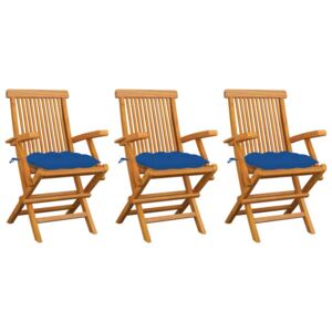 VidaXL Vrtne stolice s plavim jastucima 3 kom od masivne tikovine