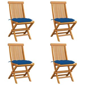 VidaXL Vrtne stolice s plavim jastucima 4 kom od masivne tikovine