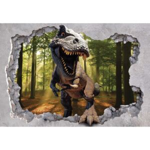 Dinosaur 3D Jumping Out Of Hole In Wall Fototapeta, (368 x 254 cm)