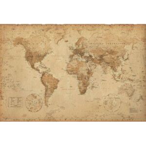 Svjetska karta - antički stil Poster, (91,5 x 61 cm)