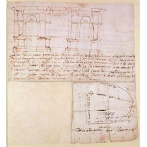 Michelangelo Buonarroti - W.23r Architectural sketch with notes Reprodukcija umjetnosti