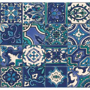 Vinil tapeta Ceramics retro plave pločice 270-0170 | širina 67,5 cm