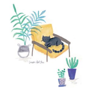 Ilustracija Black cat on mustard scandi chair, Laura Irwin
