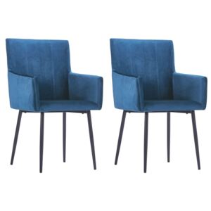 VidaXL Blagovaonske stolice s naslonima za ruke 2 kom plave baršunaste