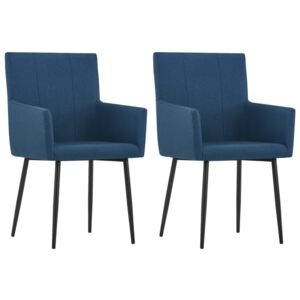 VidaXL Blagovaonske stolice s naslonima za ruke 2 kom plave od tkanine