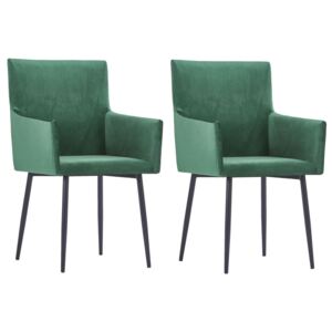 VidaXL Blagovaonske stolice s naslonima za ruke 2 kom zelene baršun