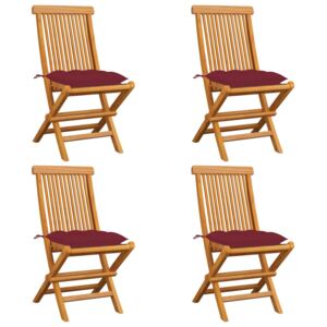 VidaXL Vrtne stolice s bordo jastucima 4 kom od masivne tikovine