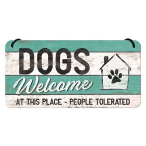 Buvu Metalna viseća tabla: Dogs Welcome - 10x20 cm