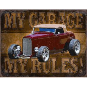 Metalna tabla - My Garage, My Rules (Red Car)
