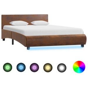 VidaXL Okvir za krevet od tkanine s LED svjetlom smeđi 120 x 200 cm