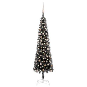 VidaXL Usko božićno drvce s LED svjetlima i kuglicama 210 cm crno