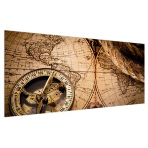 Povijesna slika karte svijeta i kompasa (120x50 cm)