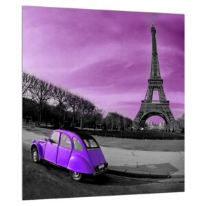 Slika Eiffelovog tornja i ljubičastog automobila (30x30 cm)