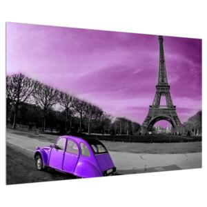 Slika Eiffelovog tornja i ljubičastog automobila (90x60 cm)