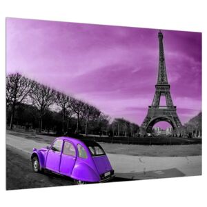Slika Eiffelovog tornja i ljubičastog automobila (70x50 cm)