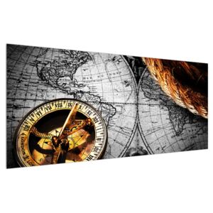 Povijesna slika karte svijeta i kompasa (120x50 cm)